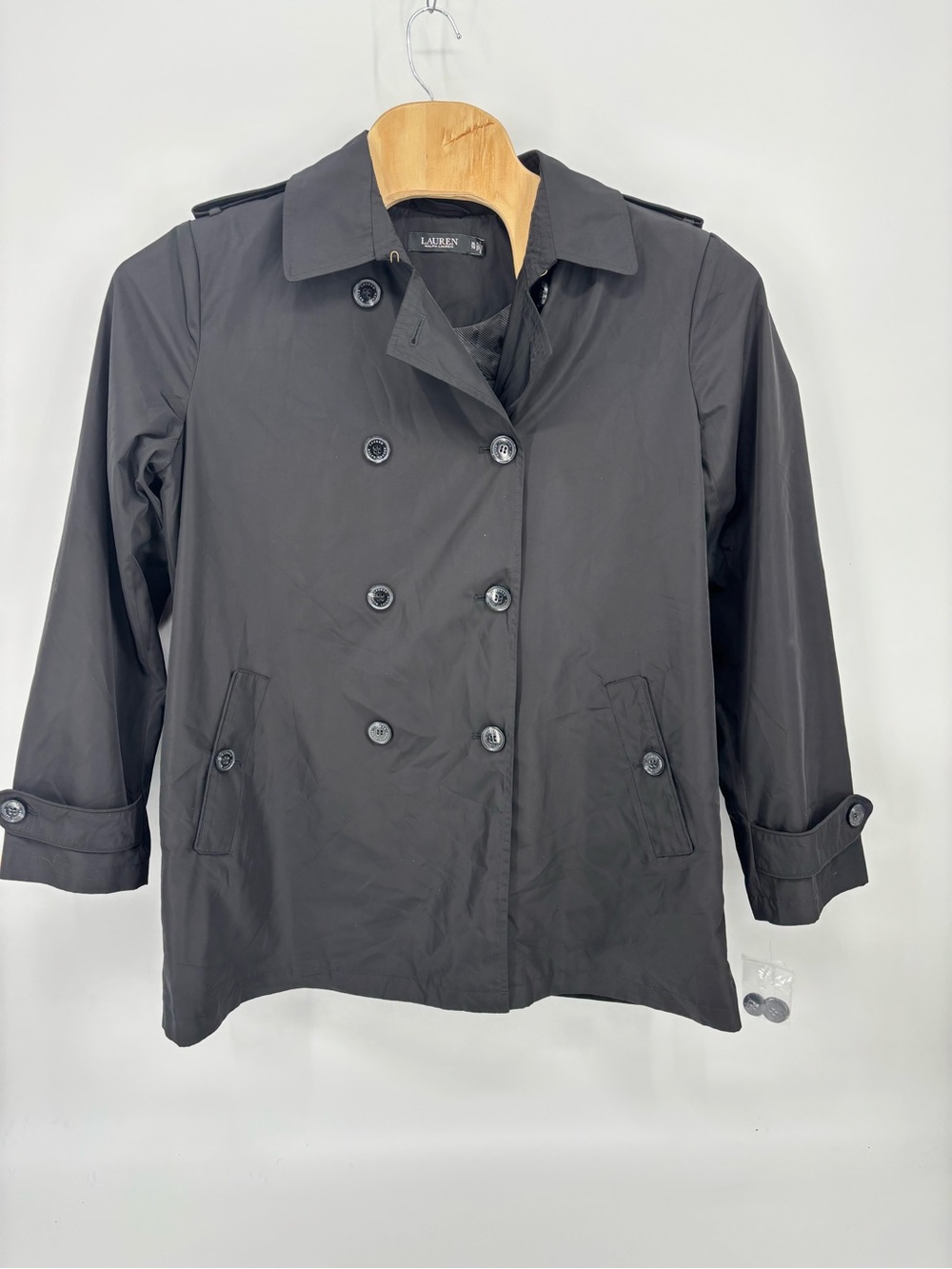 Lauren Ralph Lauren Black Double Breasted Trench Coat Jacket Women's XL 09/22